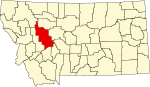 Map of Montana highlighting Lewis and Clark County